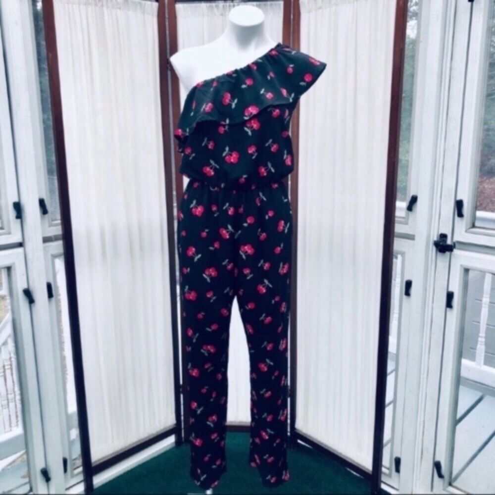 Cherry Fruit Ruffle One Shoulder Romper NEW